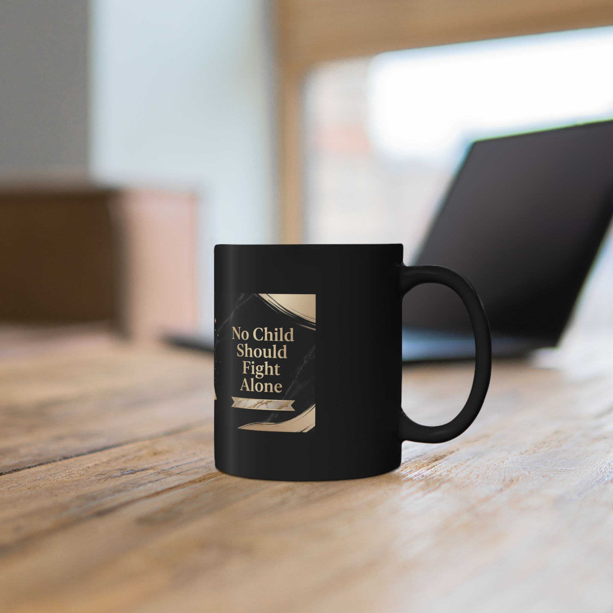 Awareness Ribbon Black Mug — "No Child Should Fight Alone" Support Awareness Coffee Cup
