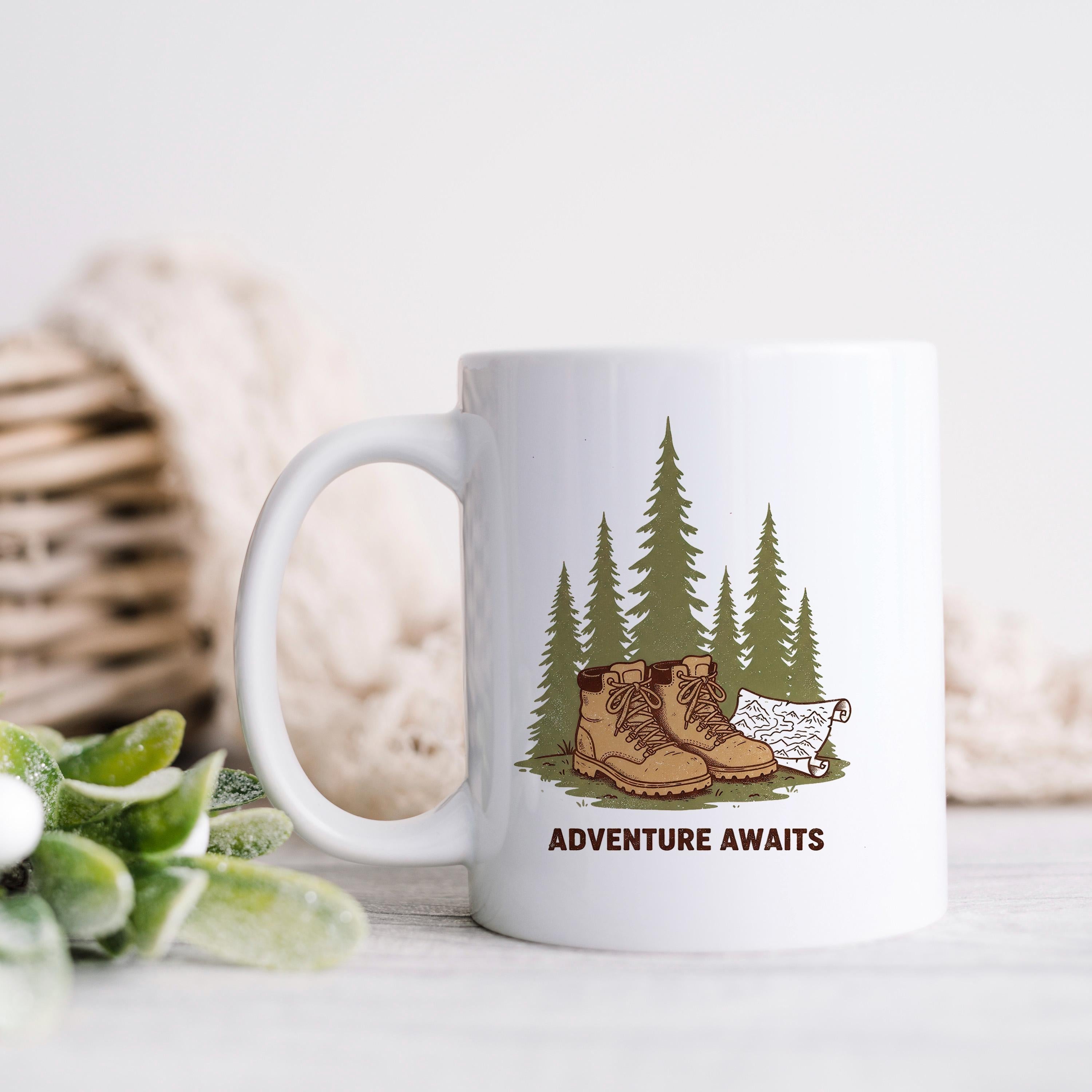 Adventure Mug – Rustic Hiking Coffee Cup | Camping Ceramic Mug, Outdoor Lover Gift
